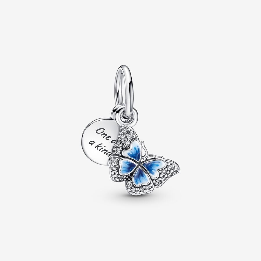 Charm-pendentif double Papillon bleu et citation image number 0