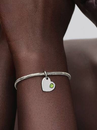 Charm-pendentif gravable Cœur avec pierre vert printemps d’août