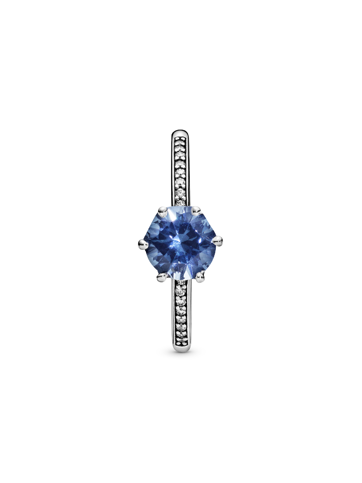 Blue Sparkling Crown Solitaire Ring