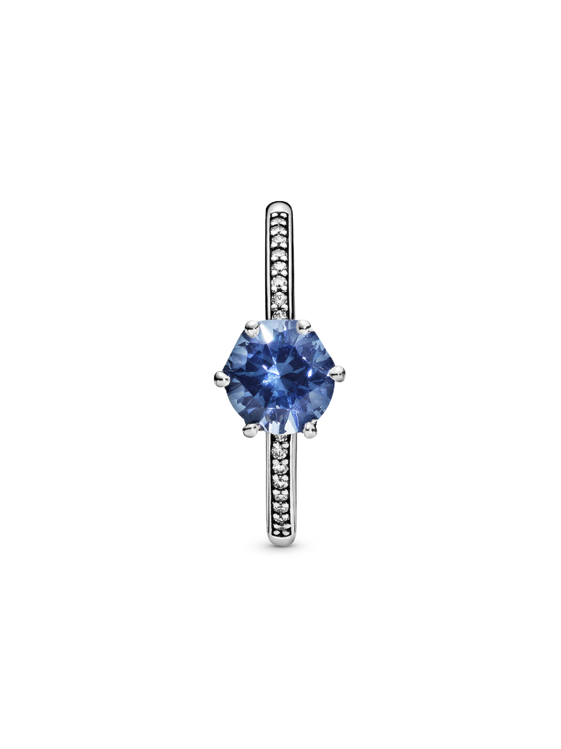 Blue Sparkling Crown Solitaire Ring