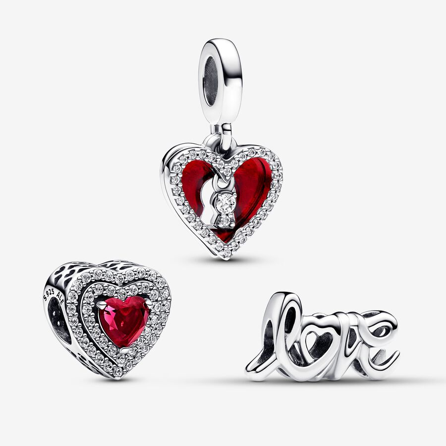 Trio de charms pendants cœur rouge scintillant image number 0