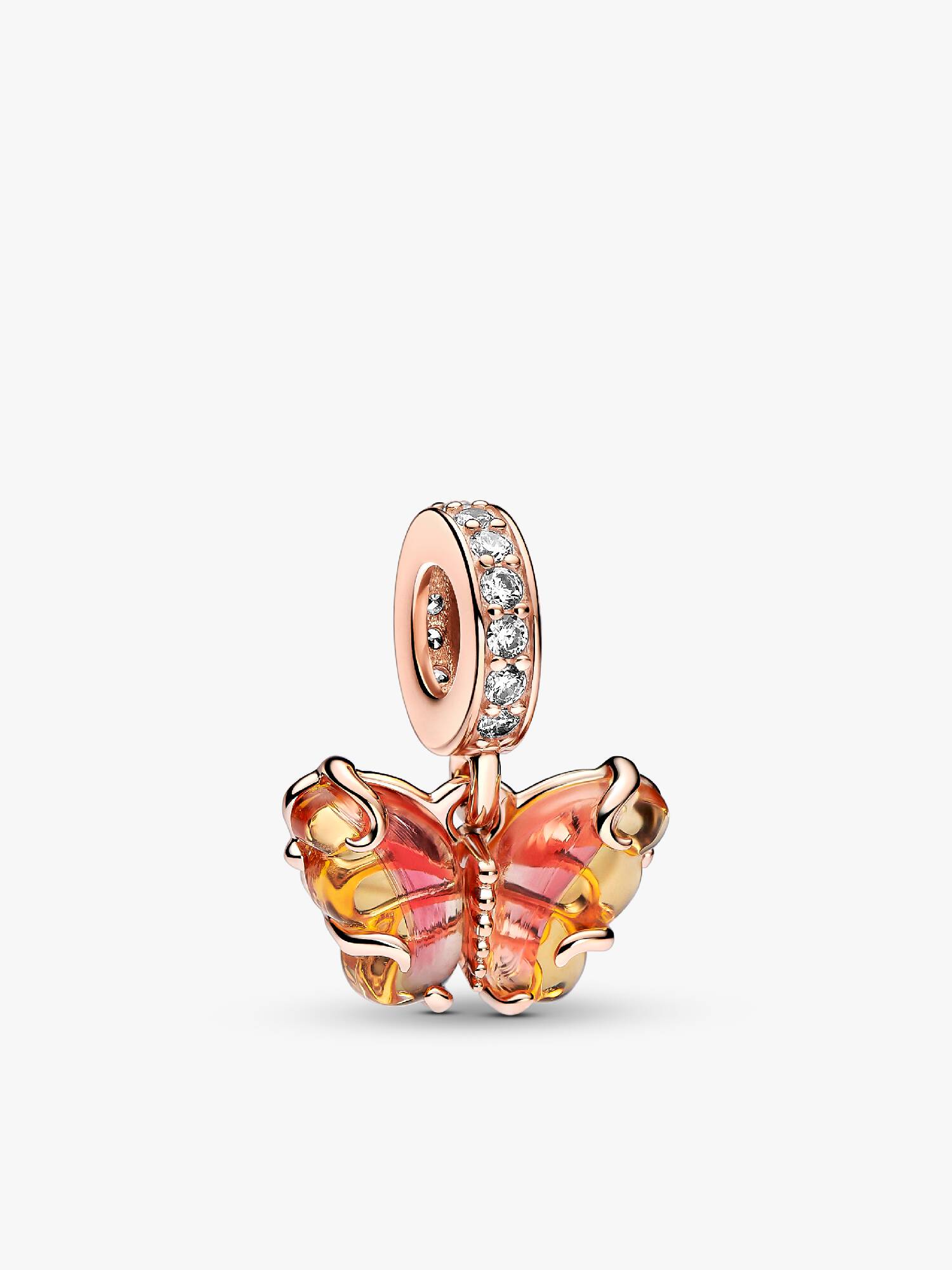 Charm-pendentif Papillon en verre de Murano rose et jaune