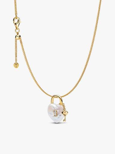 Baroque Pearl Padlock Charm Necklace