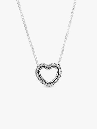 FINAL SALE - Pavé Snake Chain Pattern Open Heart Collier Necklace