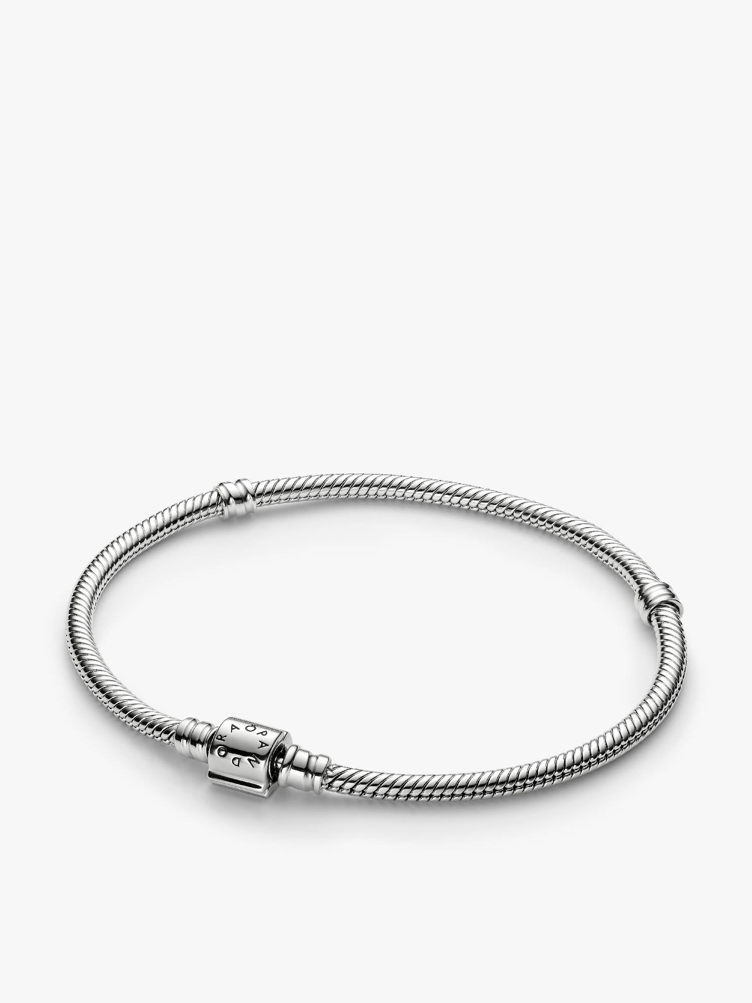 Pandora Moments Mini Barrel Clasp Snake Chain Bracelet, Platinum Plated