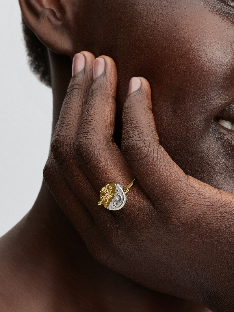 Bague Médaillon réversible Soleil et lune