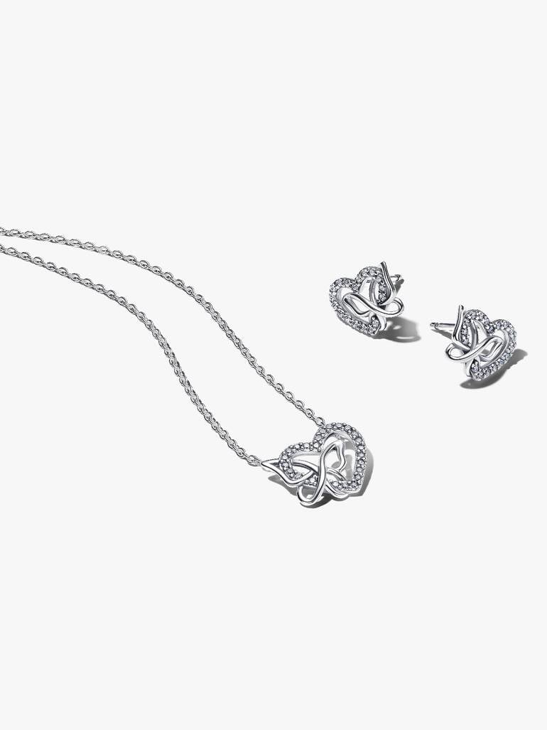 Ensemble-cadeau collier et boucles d'oreilles Cœur et papillon entrelacés