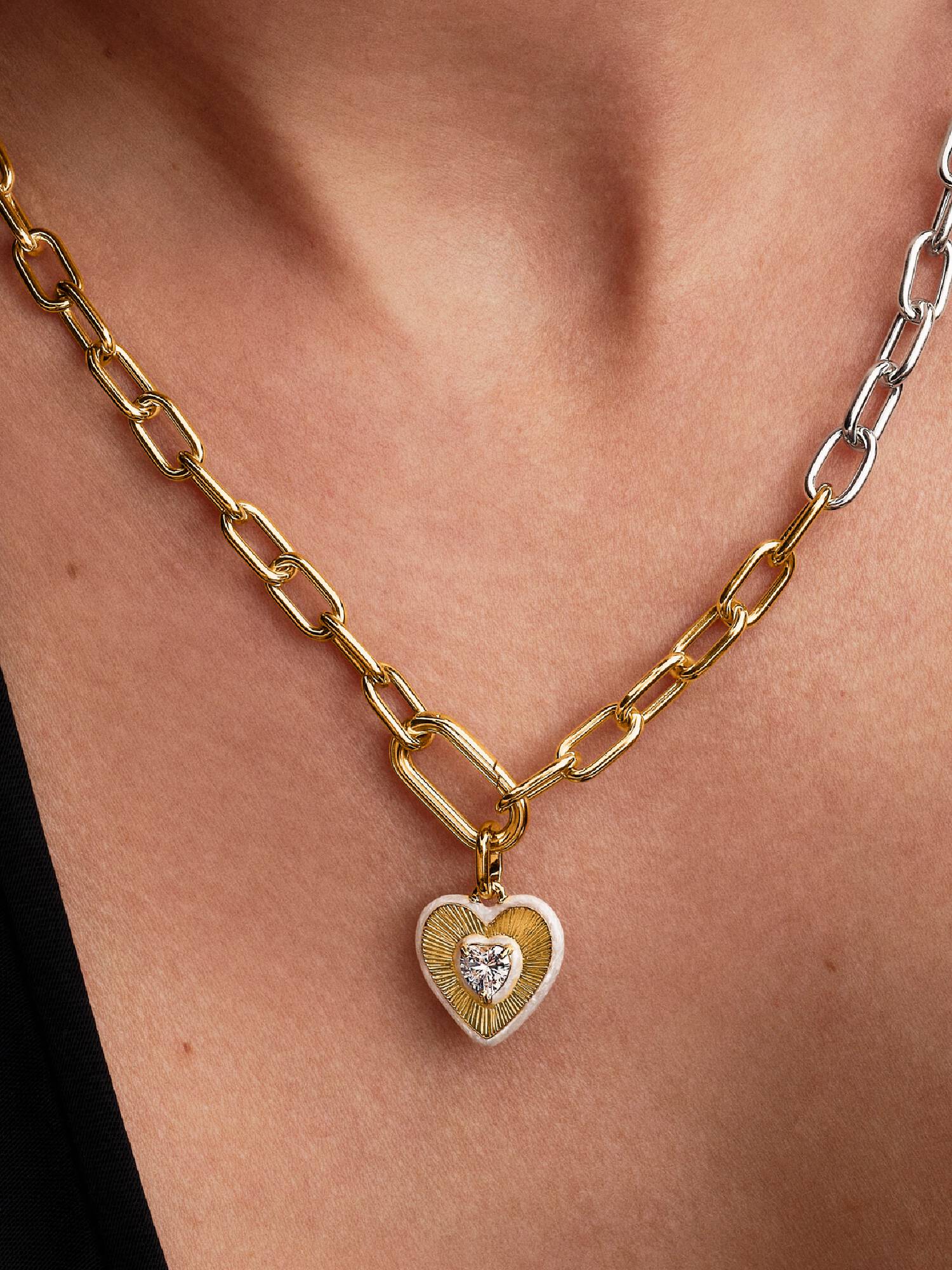 Radiating White Heart Medallion Charm
