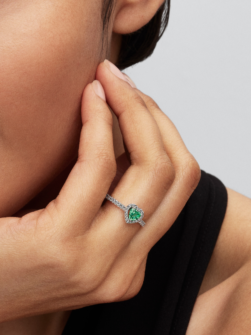 Bague Cœur vert menthe surélevé