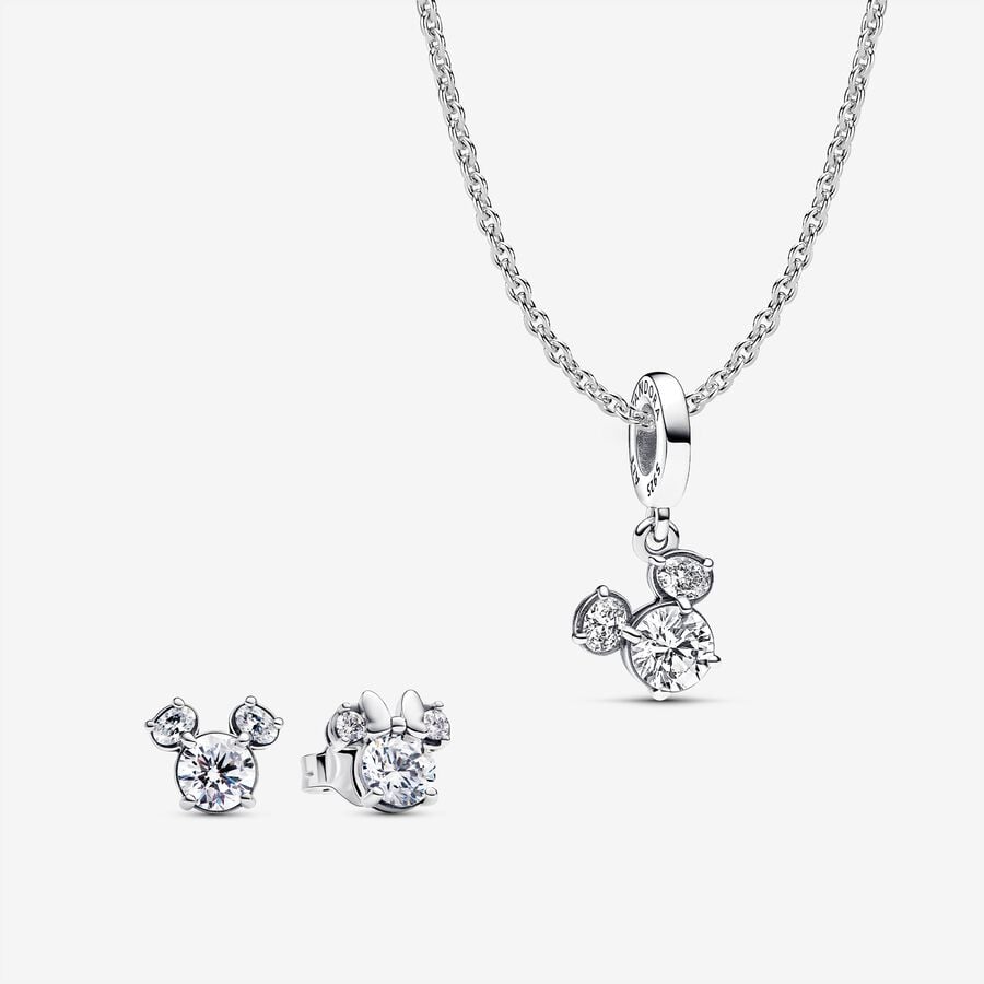 Ensemble collier et boucles d'oreilles avec pendentif et boucles d'oreilles en forme de tête scintillante Disney Mickey Mouse image number 0