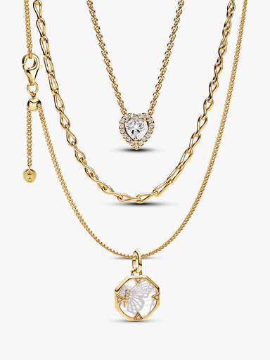 Gold-Plated Heart & Butterly Necklace Layering Trio