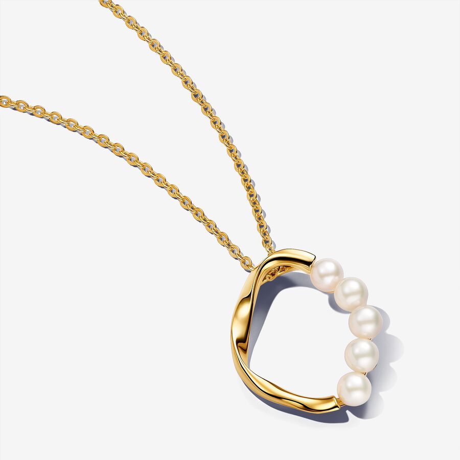 Organically Shaped Circle & Treated Freshwater Cultured Pearls Pendant Necklace image number 0