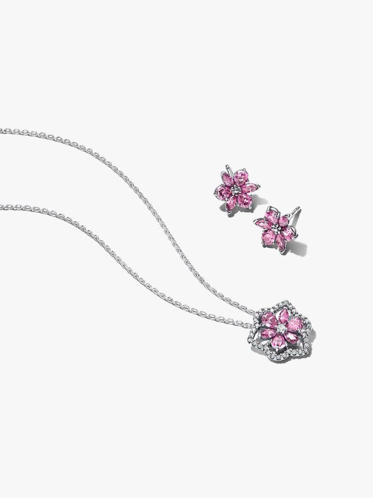 Herbarium Pink Flower Necklace & Earrings Gift Set