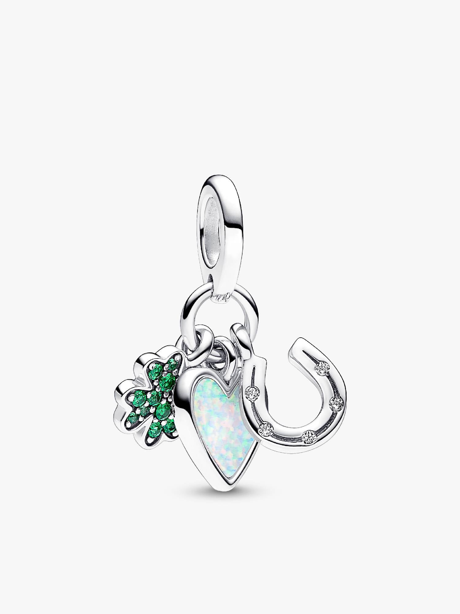 VENTE FINALE -  Charm-pendentif triple Trèfle à quatre feuilles, cœur et fer à cheval