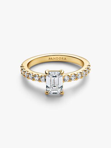 Rectangular Sparkling Halo Ring