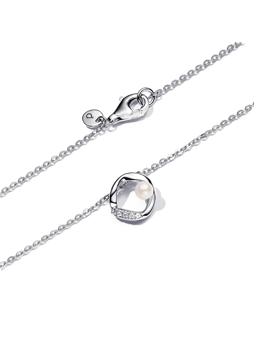 Collier Cercle en pavé de forme organique et perle de culture d’eau douce traitée