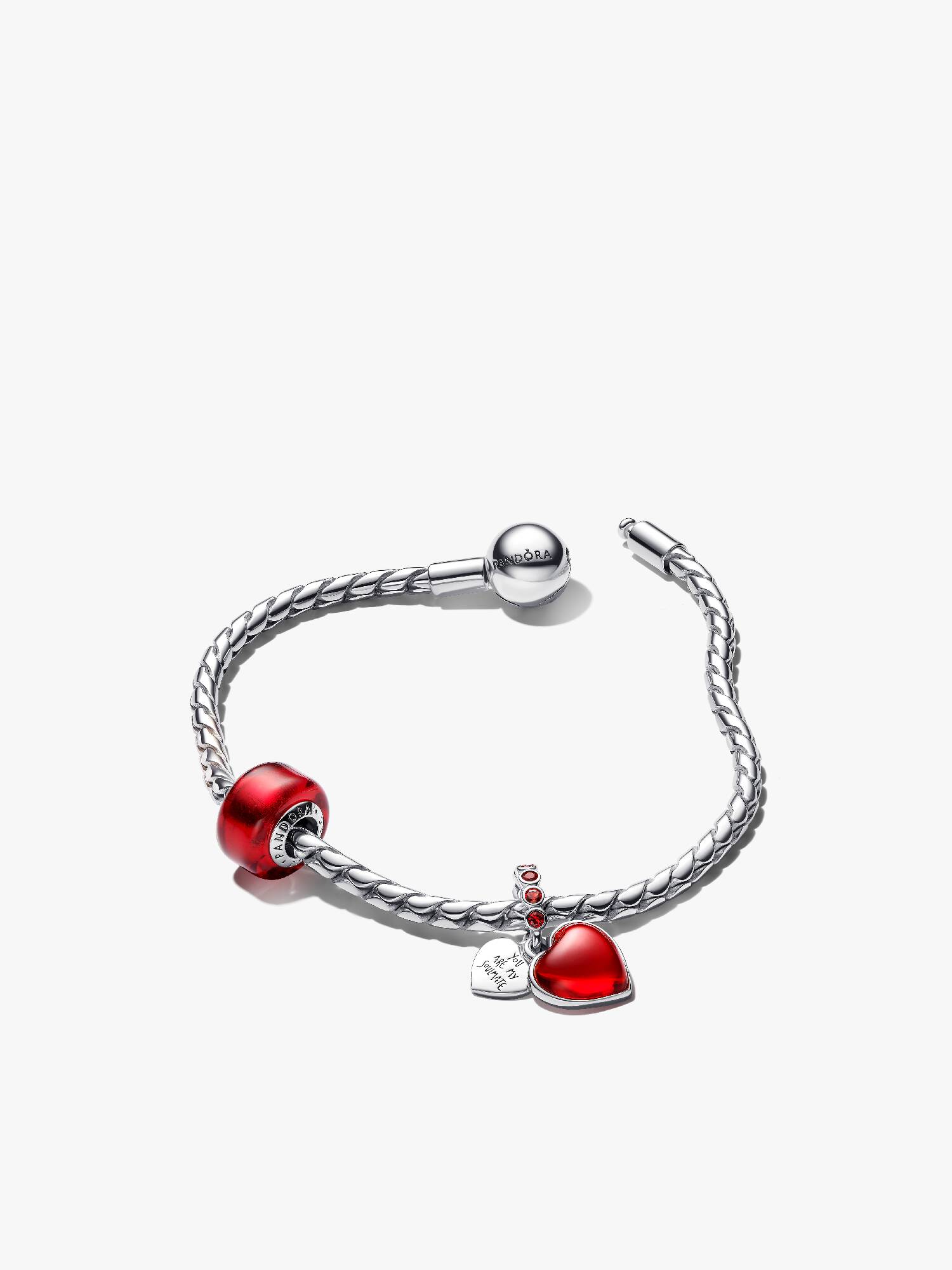 Bracelet avec charms Cœur et verre Murano rouge