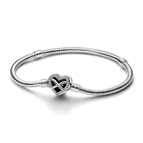 Bracelet a fermoir avec cœur et symbole d infini scintillant et a chaine serpentine Pandora Moments