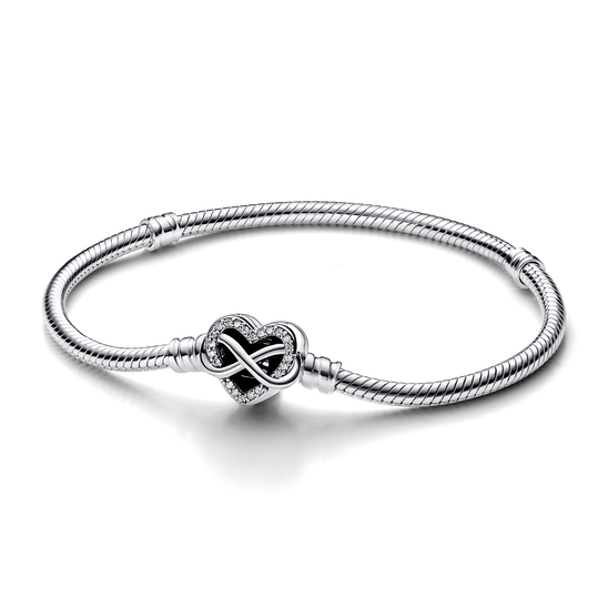 Bracelet a fermoir avec cœur et symbole d infini scintillant et a chaine serpentine Pandora Moments