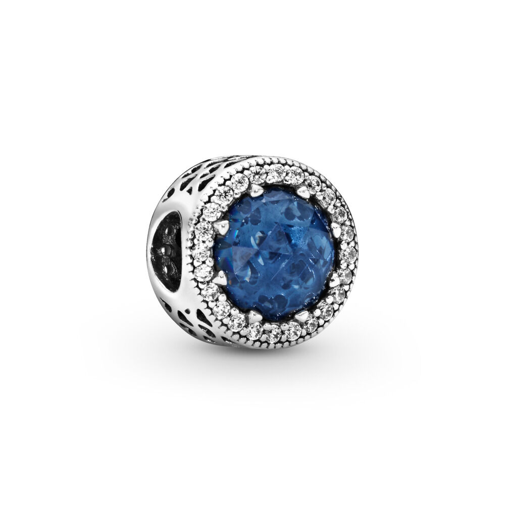 Radiant Hearts Charm with Blue Crystal & Clear CZ | Sterling