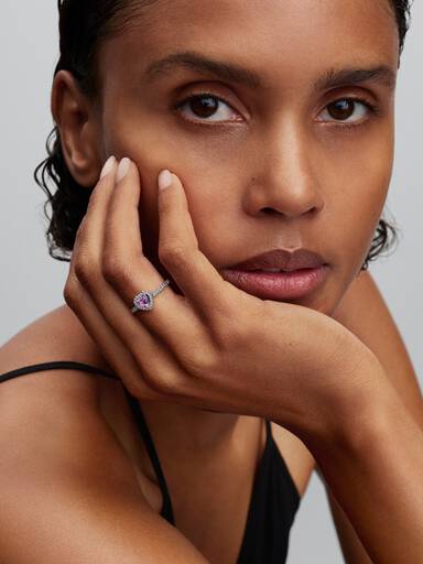 Bague Cœur surélevé mauve pâle