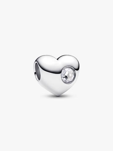 Engravable April Clear Stone Heart Charm