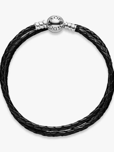 Bracelet double en cuir noir Pandora Moments