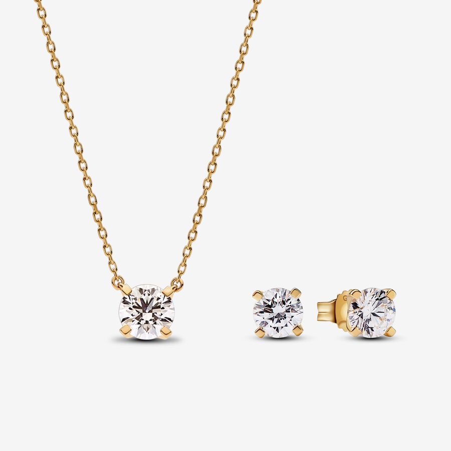 Pandora Era Lab-grown Diamond Pendant Necklace and Earring Set, 14 K Gold, 2.00 carat TW image number 0