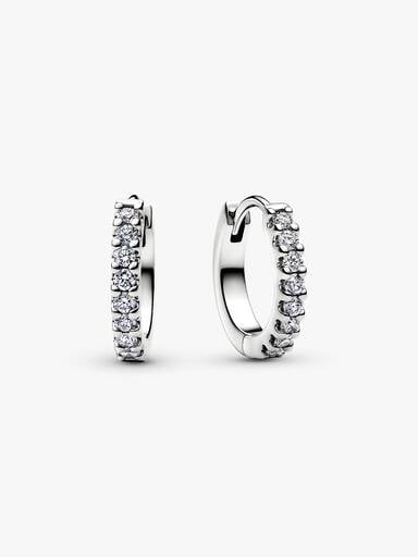 Pandora Era 14k White Gold Micro Lab-grown Diamond Pavé Hoop Earrings