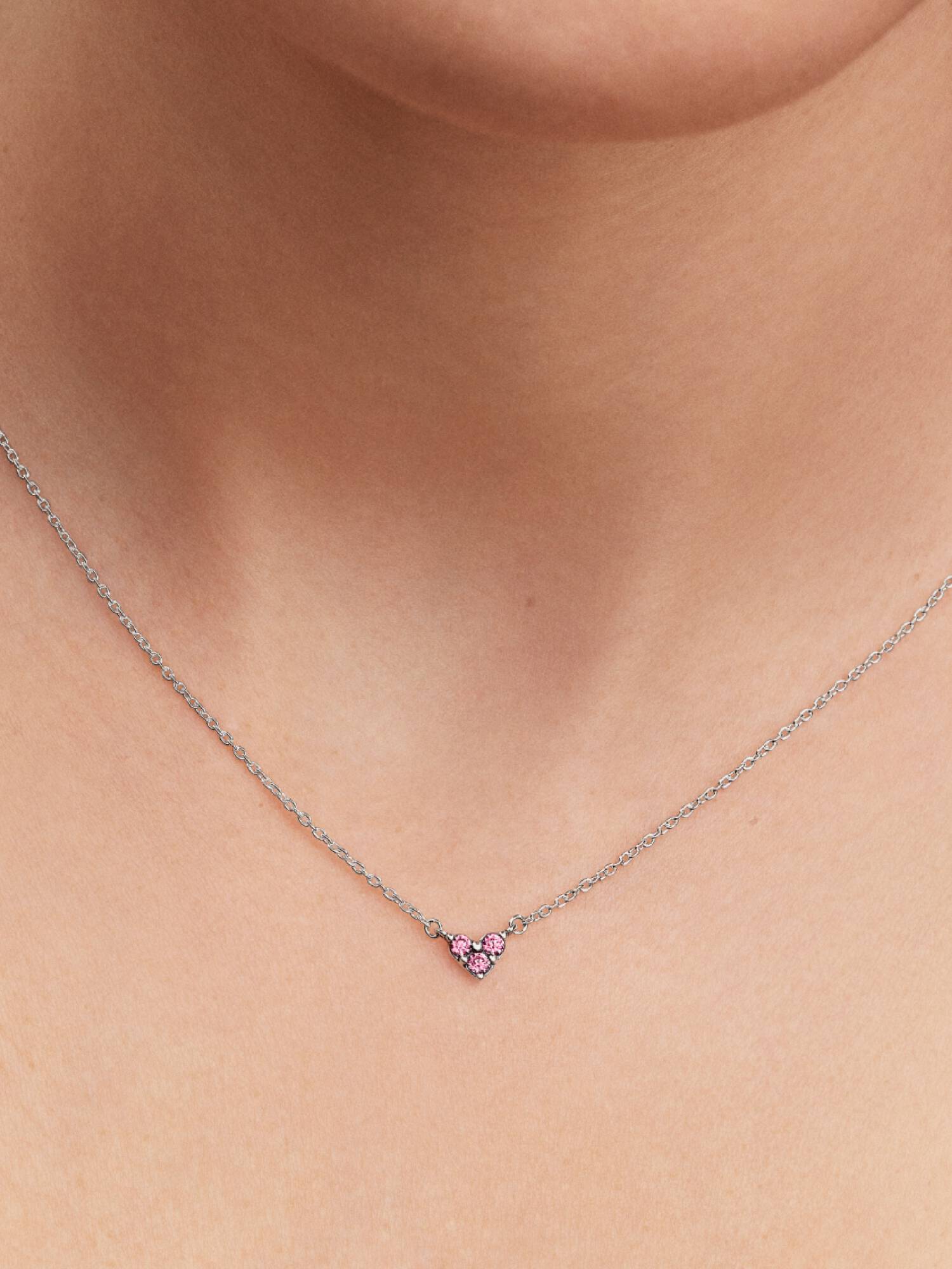 Triple Stone Pink Heart Collier Necklace