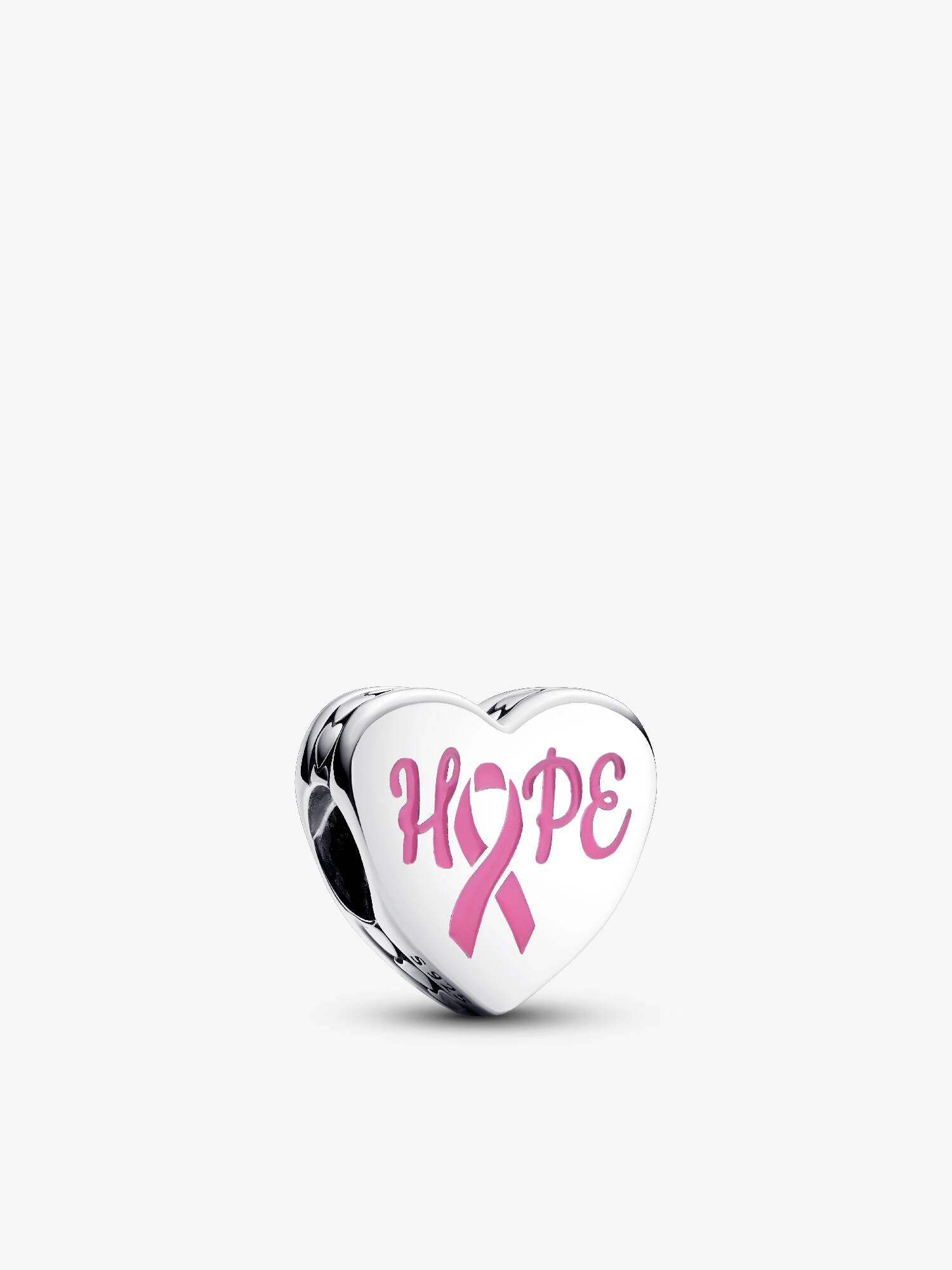 Hope heart sterling silver charm with pink enamel