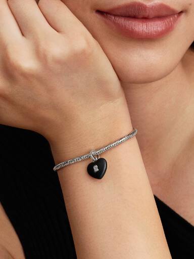 VENTE FINALE - Charm-pendentif Cadenas en cœur en céramique noir mat