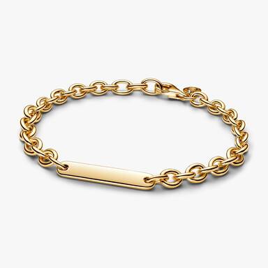 Gold-Plated Engravable Link Bar & Charm Bracelet Stacking Duo
