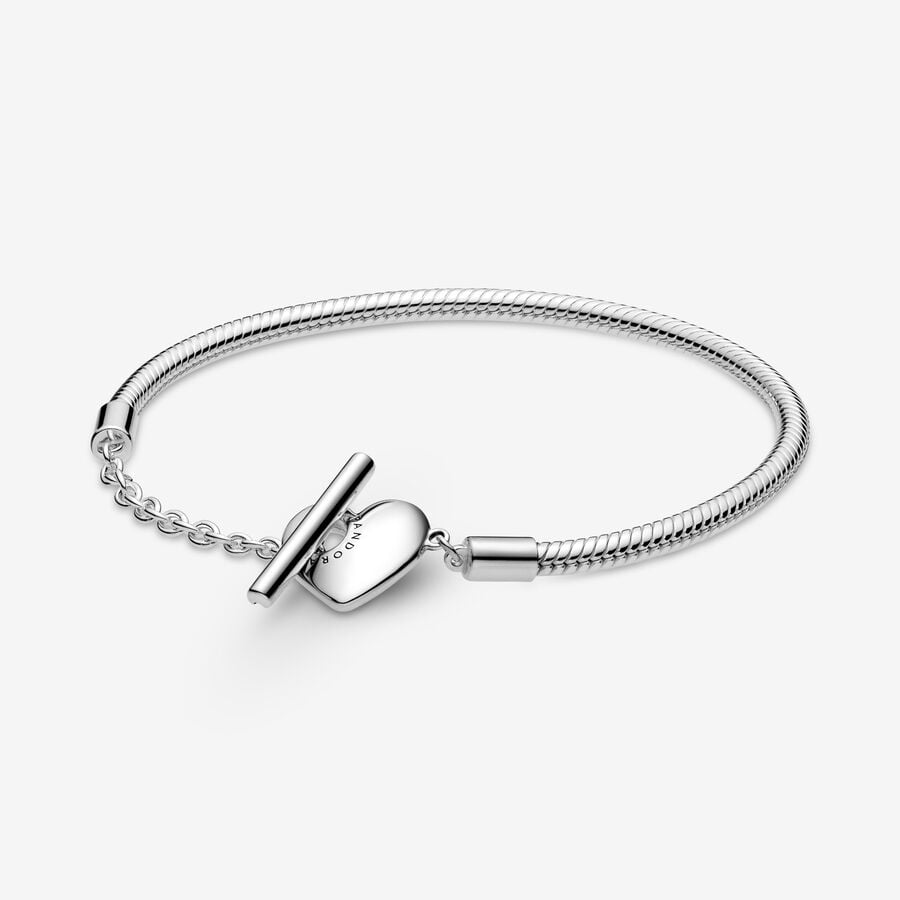 Bracelet à chaîne serpentine et fermoir à barre en T Cœur Pandora Moments image number 0