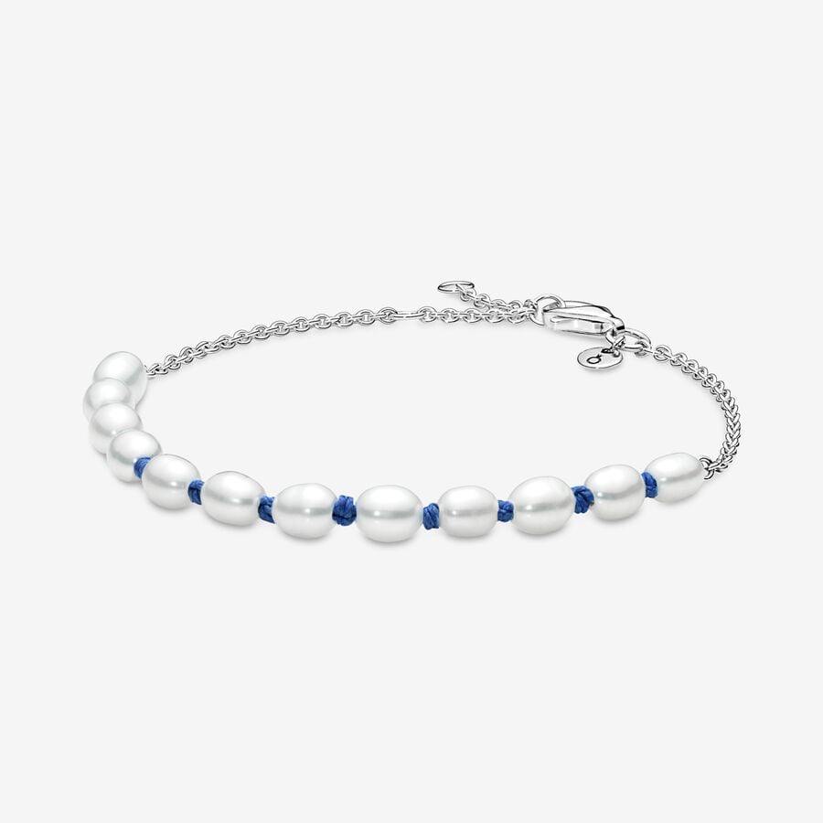 Bracelet à chaîne avec cordon bleu et perles de culture d’eau douce traitées image number 0