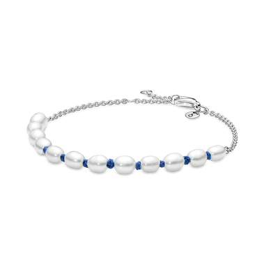 Bracelet à chaîne avec cordon bleu et perles de culture d’eau douce traitées