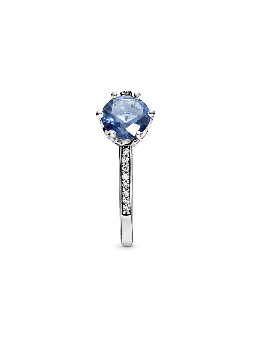 Blue Sparkling Crown Solitaire Ring