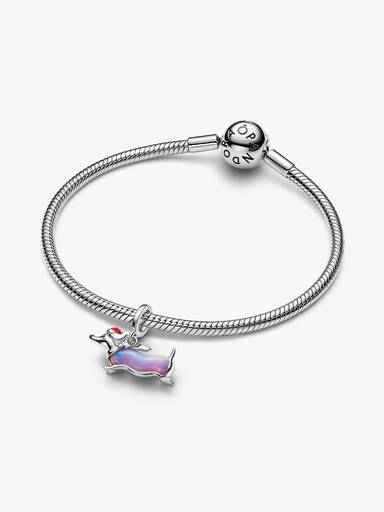 Charm-pendentif Teckel de Noël plaqué au platine