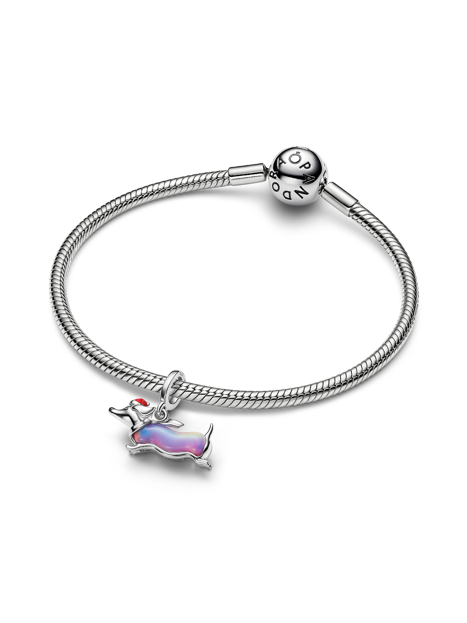 Christmas Dachshund Dangle Charm, Platinum Plated