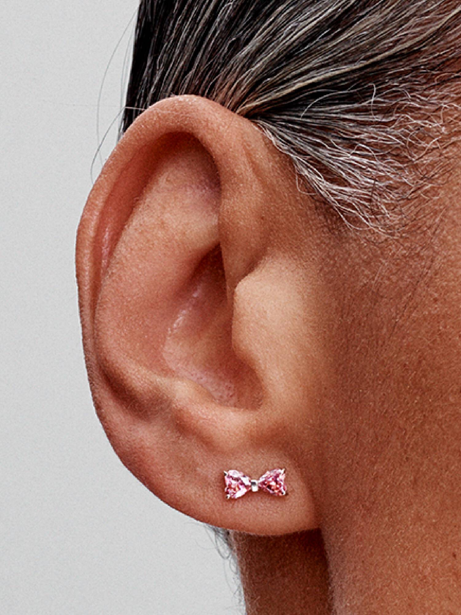 Small Sparkling Pink Bow Stud Earrings