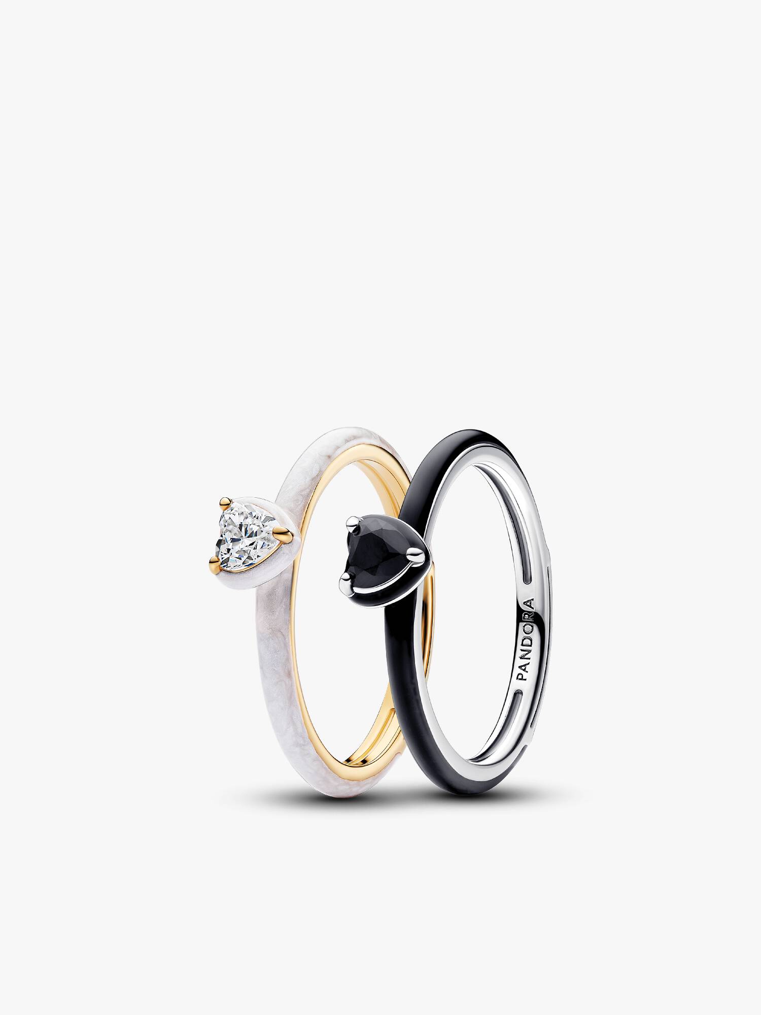 Black & White Chakra Heart Ring Set