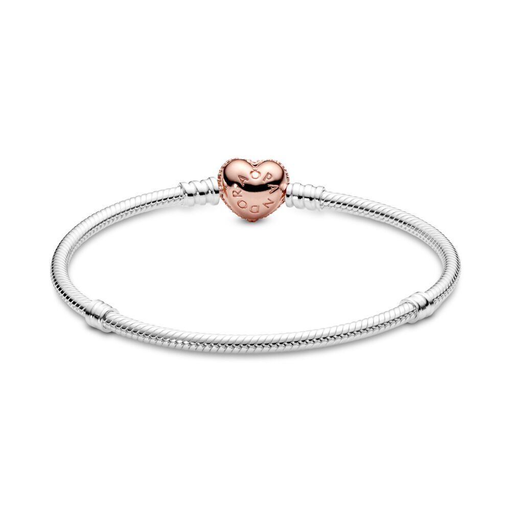 Sterling Silver Bracelet with Pandora Rose™ Pavé Heart Clasp | Two 