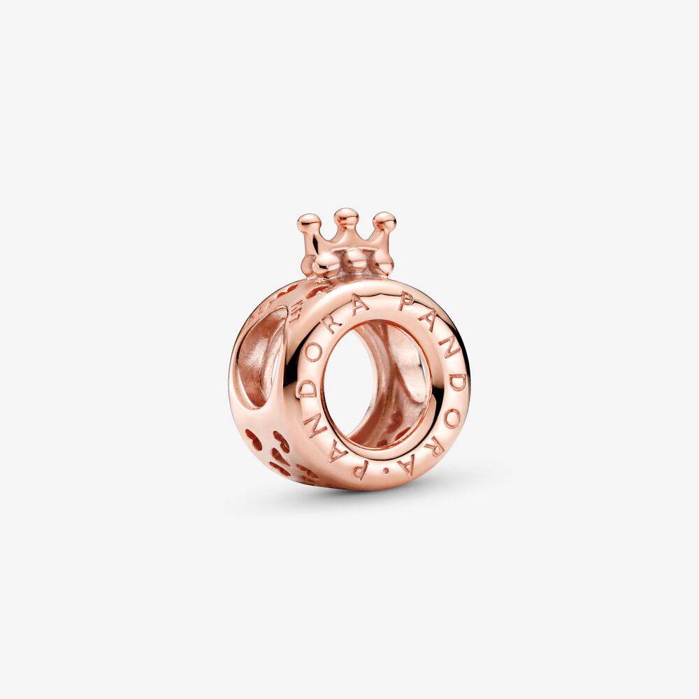 Charm en « O » couronné avec logo Pandora | Plaqué or rose ...