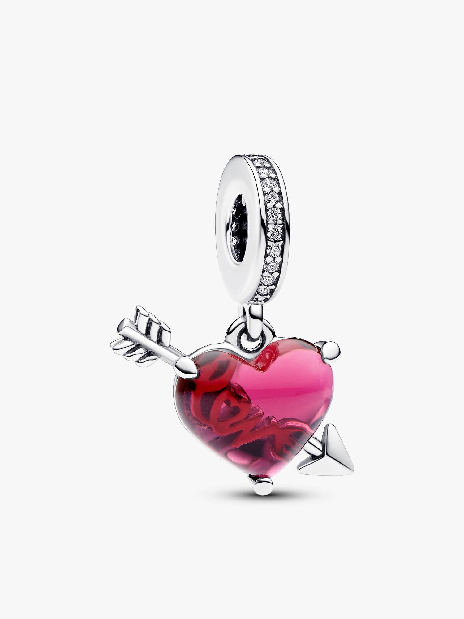 Charm-pendentif Cœur rouge en verre de Murano et flèche