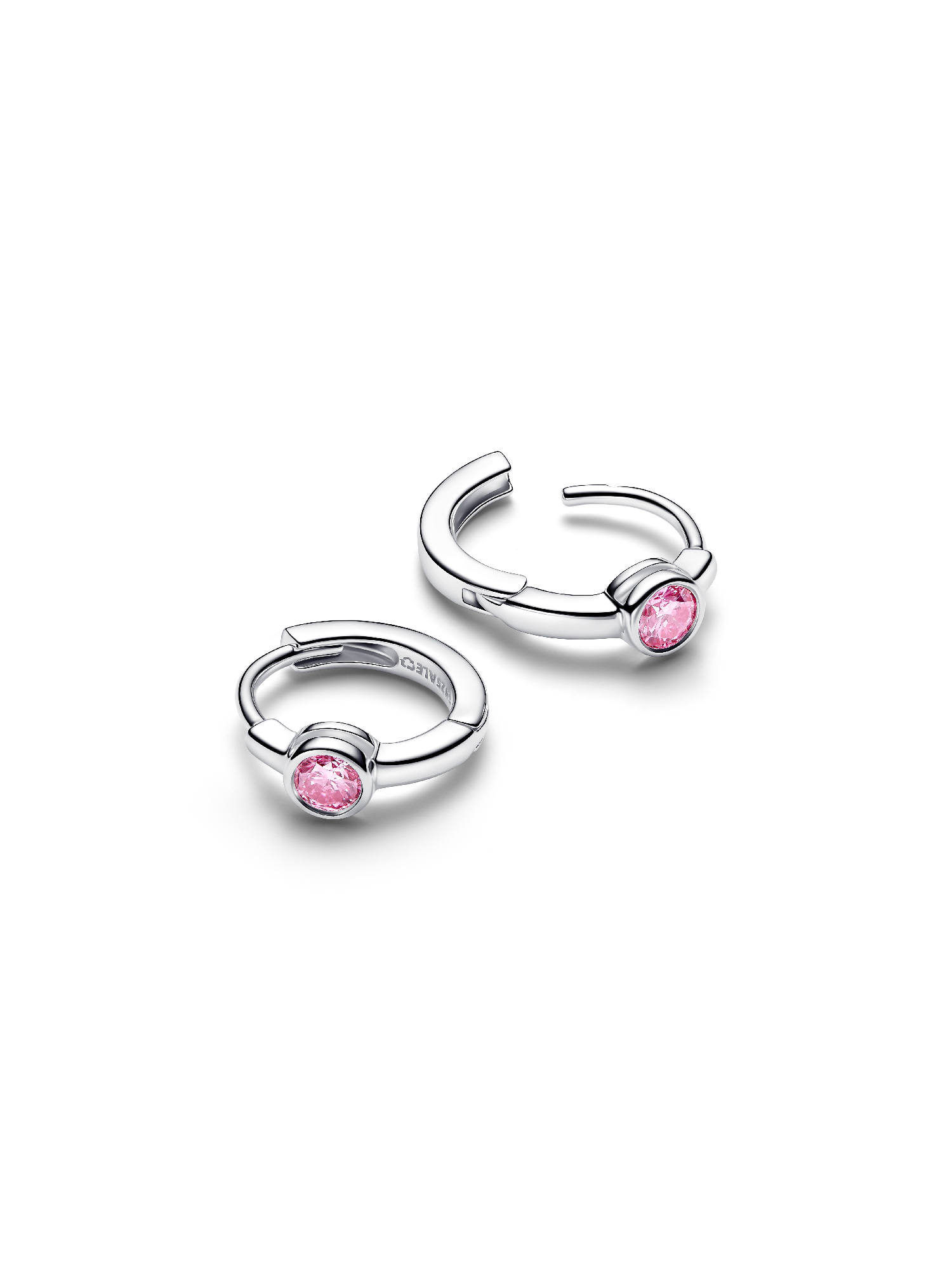 Pandora Era Bezel Sterling Silver Pink Lab-grown Diamond Huggie Earrings