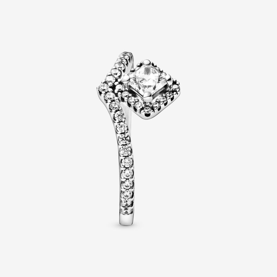 FINAL SALE - Square Sparkle Wishbone Ring | Sterling silver | Pandora ...