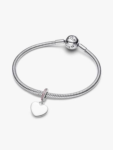 Charm-pendentif gravable Cœur avec pierre rose