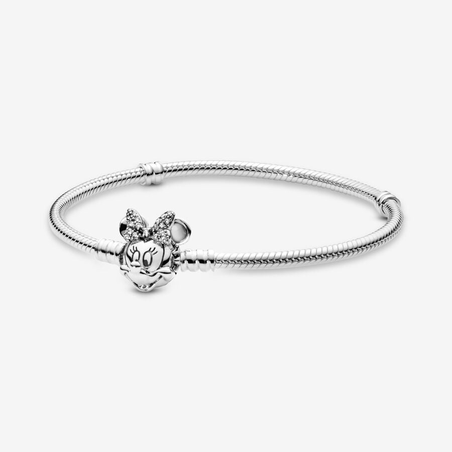 Bracelet à chaîne serpentine Pandora Moments à fermoir en pavé représentant Minnie Mouse de Disney image number 0