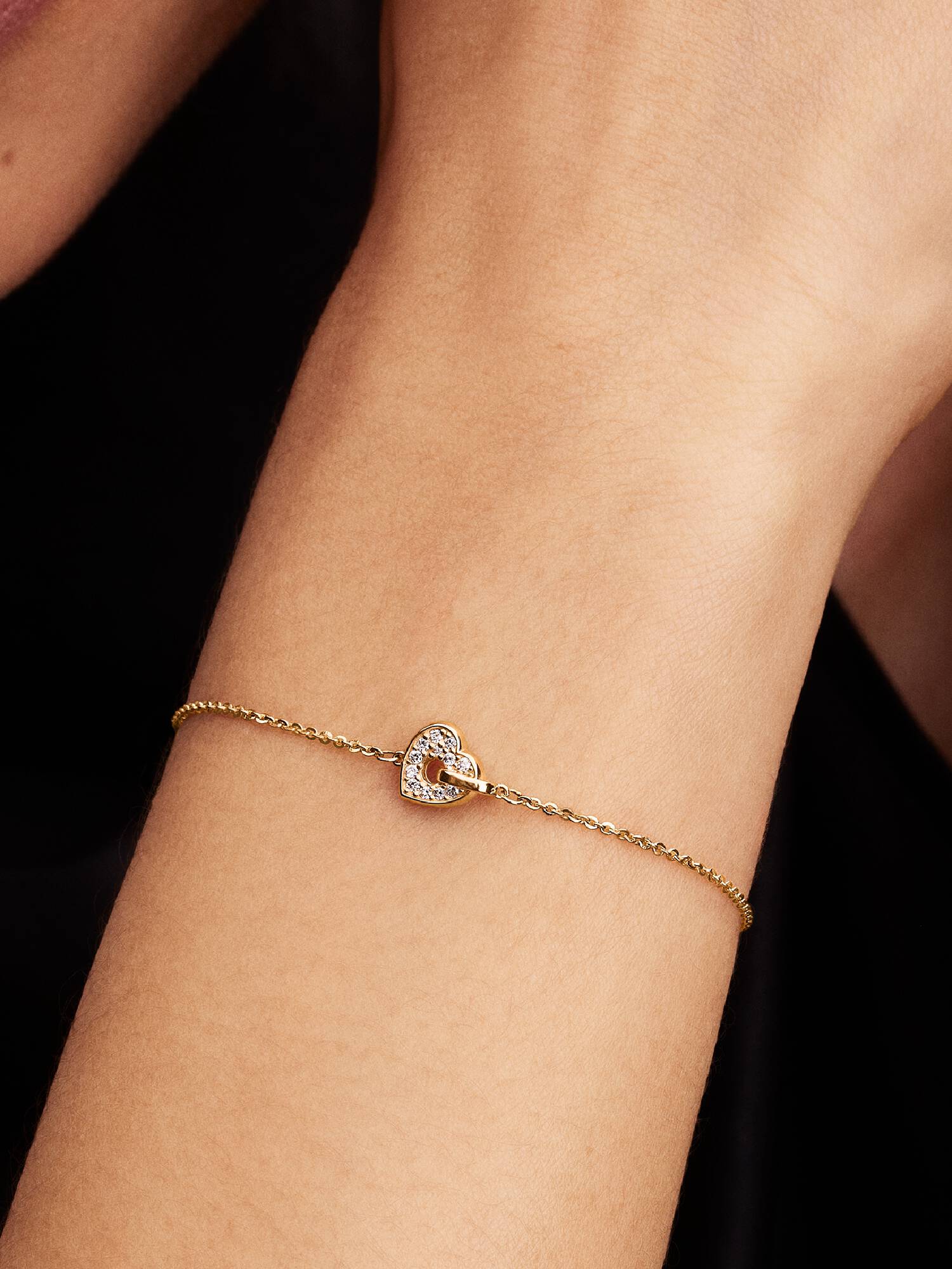 Pandora Talisman 14k Gold Lab-grown Diamond Pavé Heart Chain Bracelet