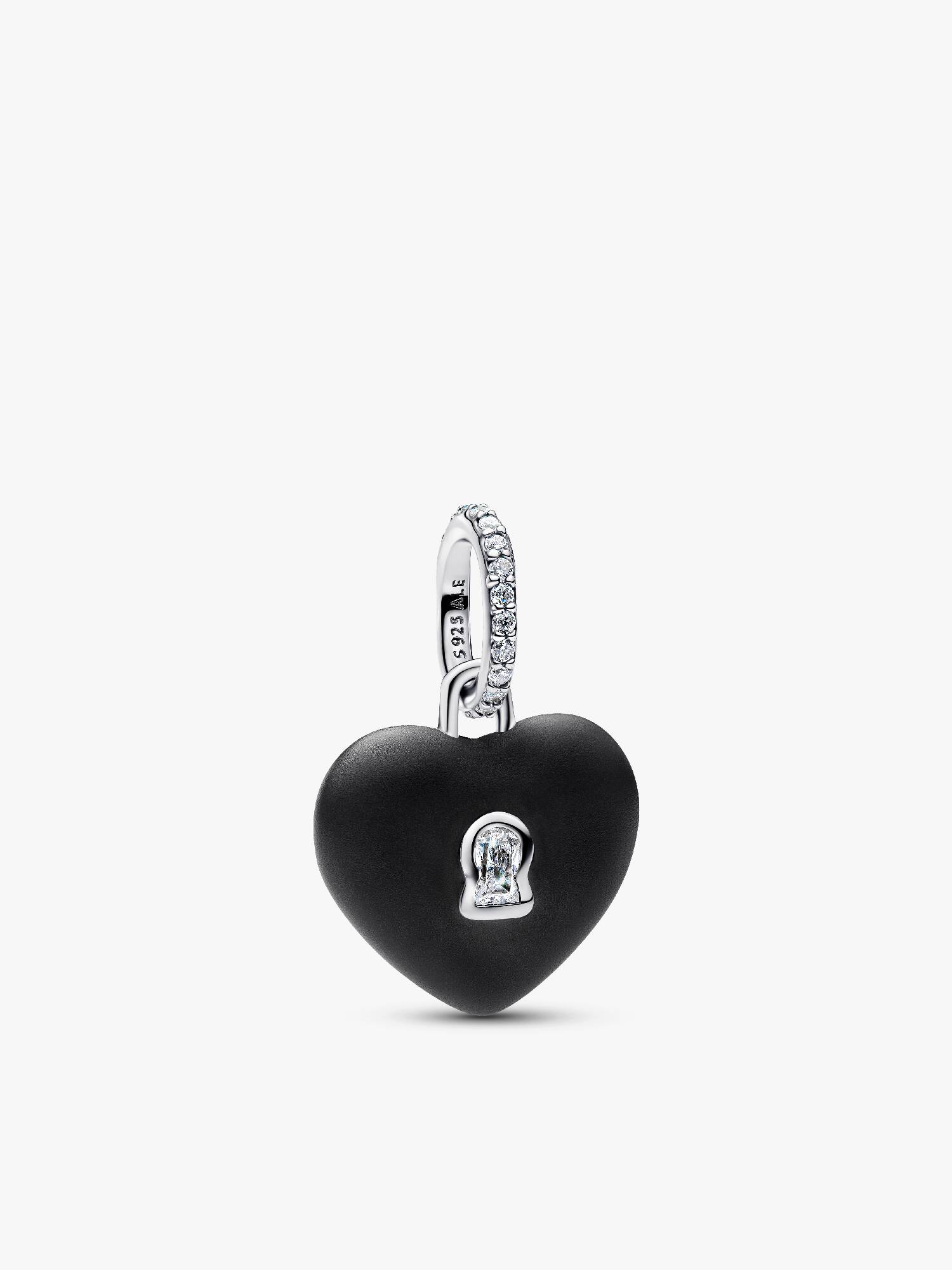 Matte Black Ceramic Heart Padlock Dangle Charm